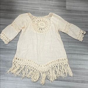 Elegant Cream Crochet Trim Women's Top